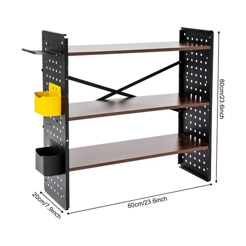 3 Ebenen Eisen Schreibtisch Bücherregale Schreibtisch Organizer Bücherregal Aufbewahrungsregal Nussbaum - Bild 6 von 22