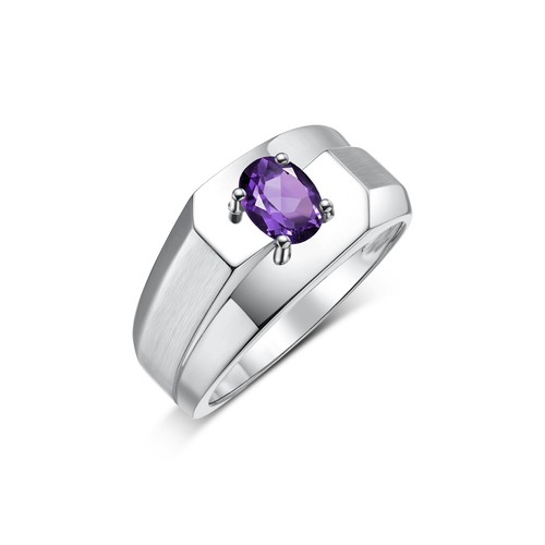 RYLOS Men's Sterling Silver Solitaire 7x5MM Gemstone Ring Birthstone, Sizes 8-13 - Picture 3 of 29