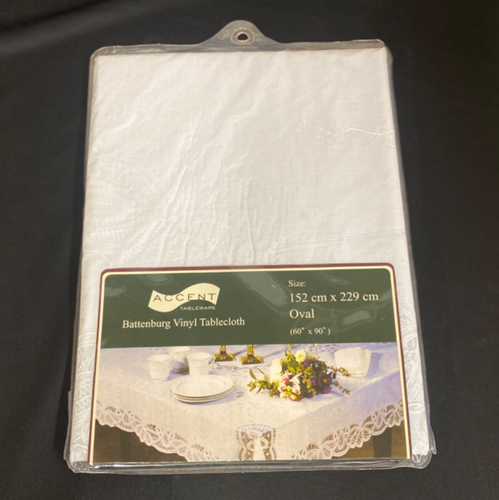 Battenburg Accent Tableware Lace Vinyl Tablecloth - White - Oval - 66 x 90" - Picture 1 of 14