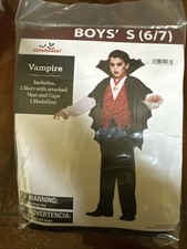 Vampire Costume Boys S 6/7 Halloween Dress Up Play Cosplay Red Black