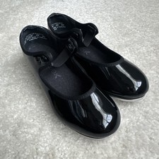 Capezio Tele-Tone Youth Girl Size 10.5 W Tap Shoes Black GlossMan Made Materials