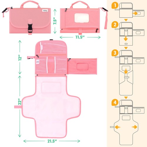 Almohadilla para cambiar pañales portátil - Bolsa de viaje para cambiador de pañales para bebé con bolsillo para toallitas... - Imagen 5 de 7
