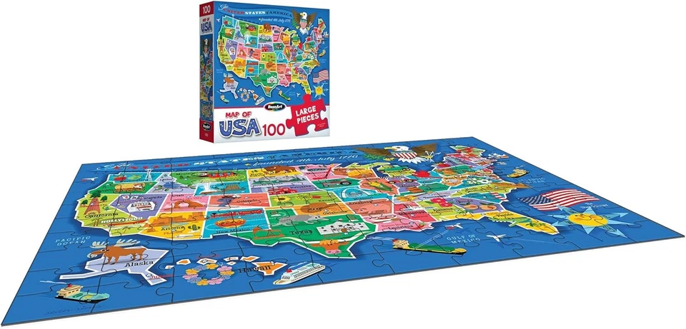 Mapa dos EUA quebra-cabeça para crianças – 100 peças grandes, 24 x 18” – unidade educacional - Imagem 4 de 4