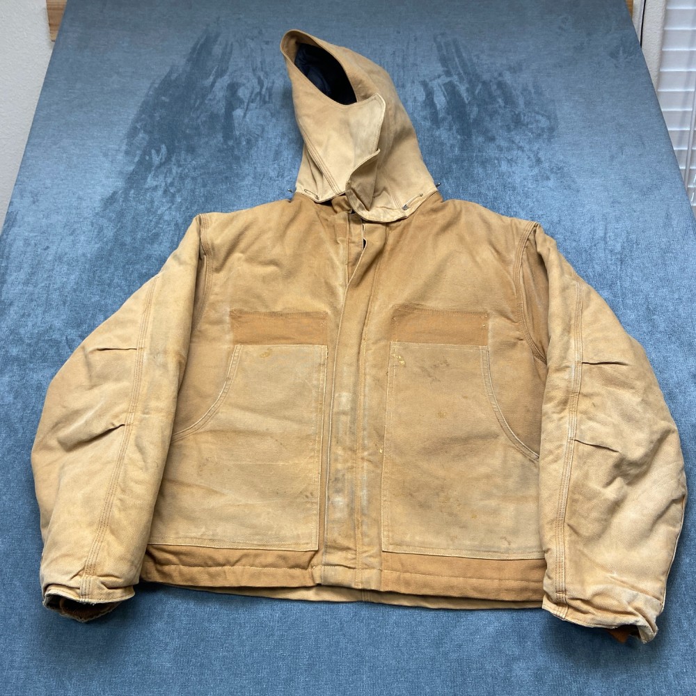 Vintage Carhartt Work Jacket Mens Large Beige Canvas Hooded