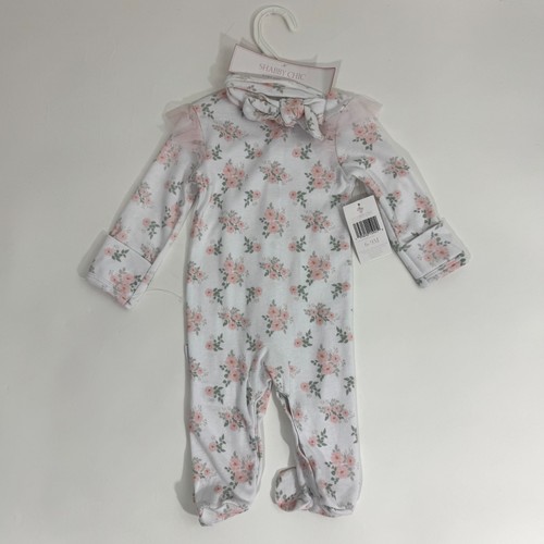 Shabby Chic Baby Mädchen Größe 6-9M weiß Blumendruck Einteiler Freizeit Outfit neu - Bild 5 von 9