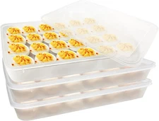 3PCS Deviled Egg Platter Carrier with Lid 72 Egg Slots for Party Kitchen