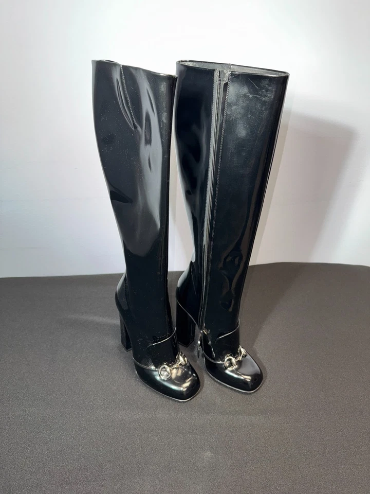 GUCCI Black Patent Leather Knee-High Boots (EU 37.5 / US 7) – Never Worn - Image 4 of 4