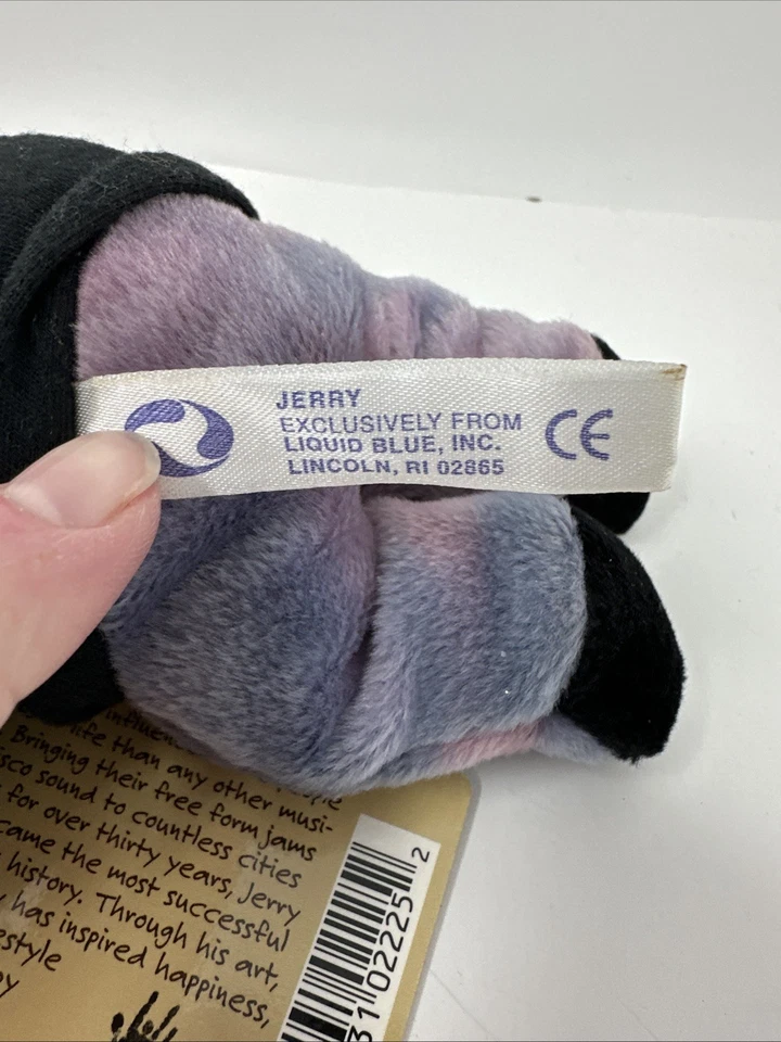 复古 1998 Grateful Dead Bean Bear 长毛绒 - Jerry Garcia - 液体蓝色全新带标签 7 — 第 3/4 张图片