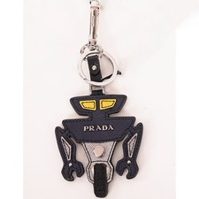 NEW 525 PRADA Blue ROBOT SAFFIANO LEATHER Silver Logo KEYCHAIN BAG TRICK