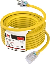 50 Ft 14/3 Lighted Outdoor Extension Cord - 14 Gauge SJTW Yellow Extension Cable