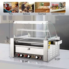 Commercial Electric 30 Hot Dog 11 Roller Grill Cooker Machine +Bun Warmer Drawer