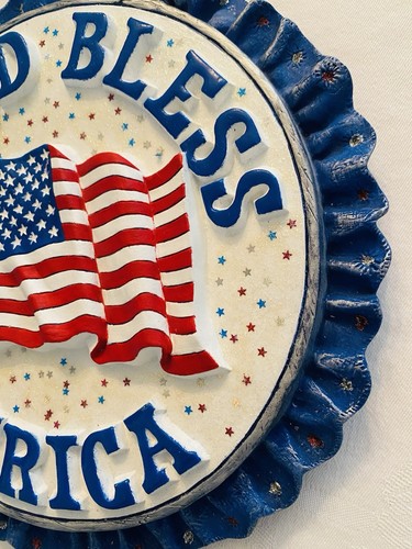 Ceramic Patriotic God Bless America USA Flag Wall Plaque Americana Decor 9.75” - Picture 9 of 12