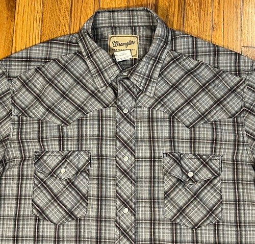 Wrangler Western grau rot kariert Druckknopf Kurzarm Hemd Cowboy Herren XL - Bild 3 von 6