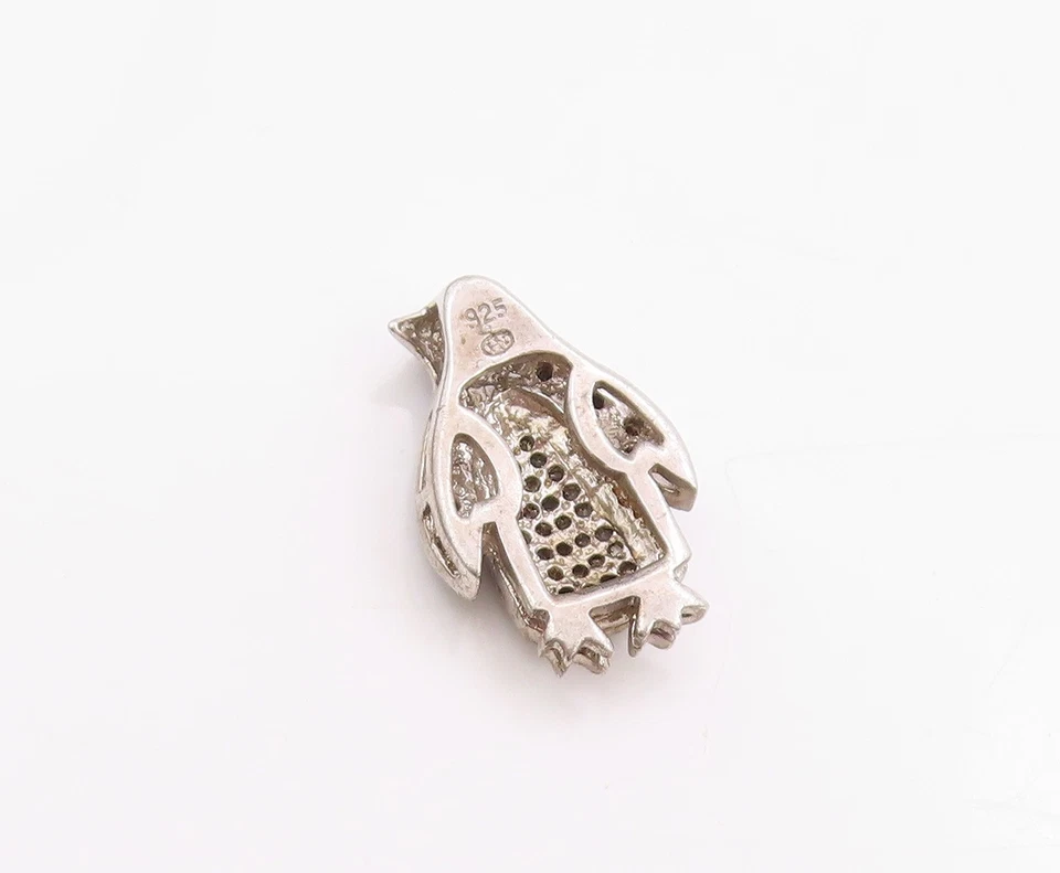 925 Sterling Silver Vintage Pendant Black & White Diamonds Penguin Charm PT24515 - Image 4 of 4
