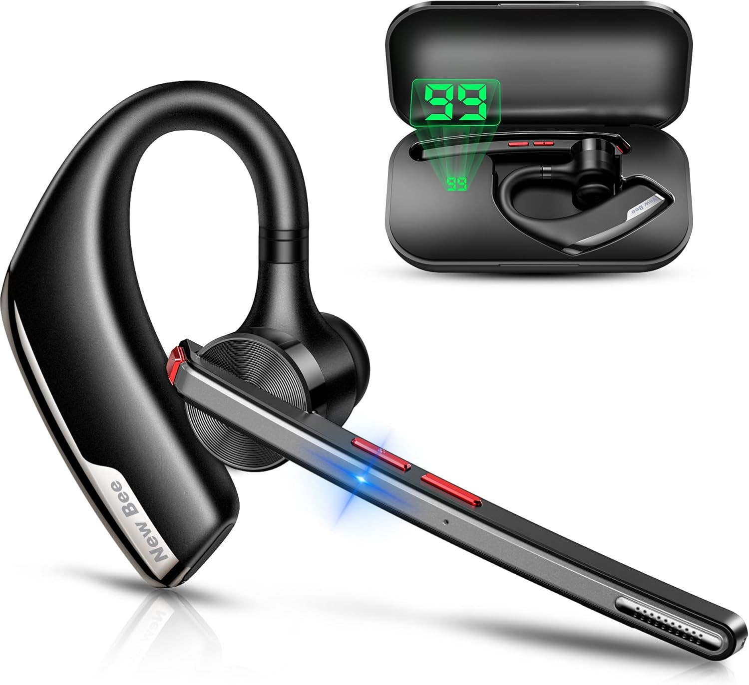 New Bee Bluetooth Headset V5.2, Bluetooth Earpiece Handsfree with Dual ENC Mic M