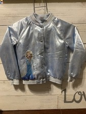 Girls Disney Frozen Puffer Jacket Size 9/10 Light Blue Snow Flake Elsa-Let It Go