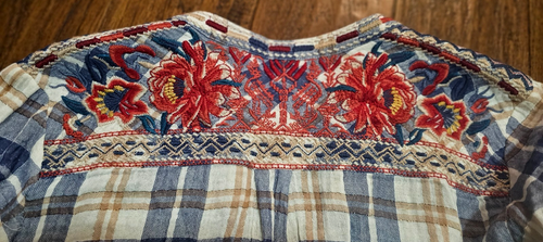 Blusa Johnny Was Workshop Bordada Flores A Cuadros Abotonada M - Imagen 8 de 12