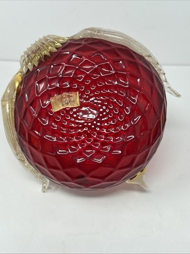 Murano EDPO Glass Red Swan Bowl W/ Gold Flaking Applied Glass - Picture 6 of 8