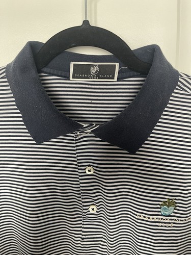 Camisa Polo Seabrook Island Club Azul Marino Algodón Supima Manga Corta Rayas Grande - Imagen 3 de 6
