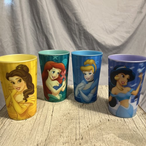Disney Princesses Set Of 4 Plastic 250ml Cups: Cinderella..Ariel..Jasmine..Belle