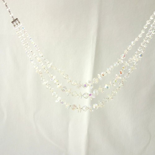 Vintage 1950s Vendome Faceted Triple Strand Aurora Borealis Crystal Necklace - Picture 5 of 24