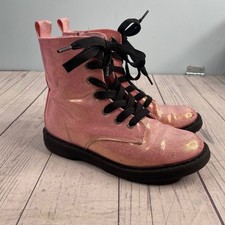 Girls Pink Glitter Lace Up Side Zip Combat Boots Kids Size 1 "Reese"