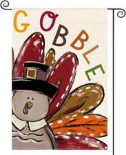 Thanksgiving Turkey Garden Flag 12X18 Inch Double Sided, Gobble Harvest Holiday
