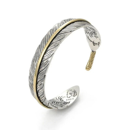 Bracciale donna uomo retrò vintage oro sterling 925 argento piuma - Foto 12 di 29