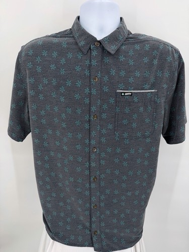 Jetty Men's Large Hawaiian Floral Stretch Shirt Gray Green Modern Preppy Easy - Picture 2 of 7