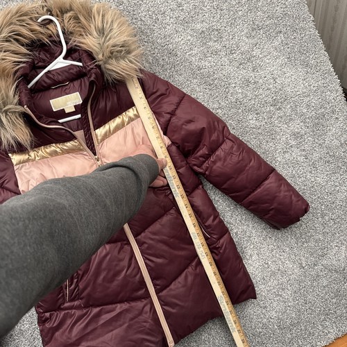 Michael Kors Puffer Coat Girls 10/12 Parka Chic Metallic Faux Fur Hood Y2K Style - Picture 2 of 10