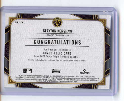 2022 Triple Threads Clayton Kershaw Game - Used Relic /48 Dodgers - Bild 2 von 2