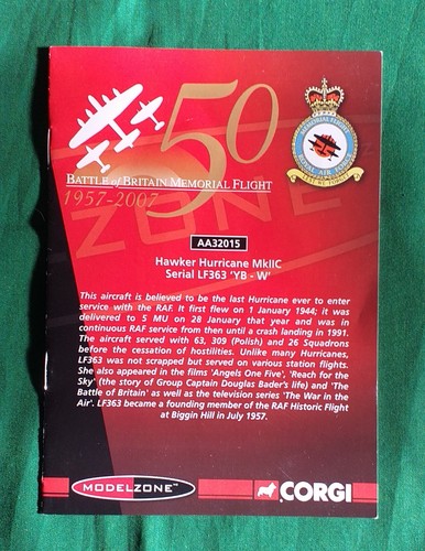 Limited Edition Corgi AA32015 Hawker Hurricane MkIIC Serial LF363 YB-W Mint - Picture 4 of 7