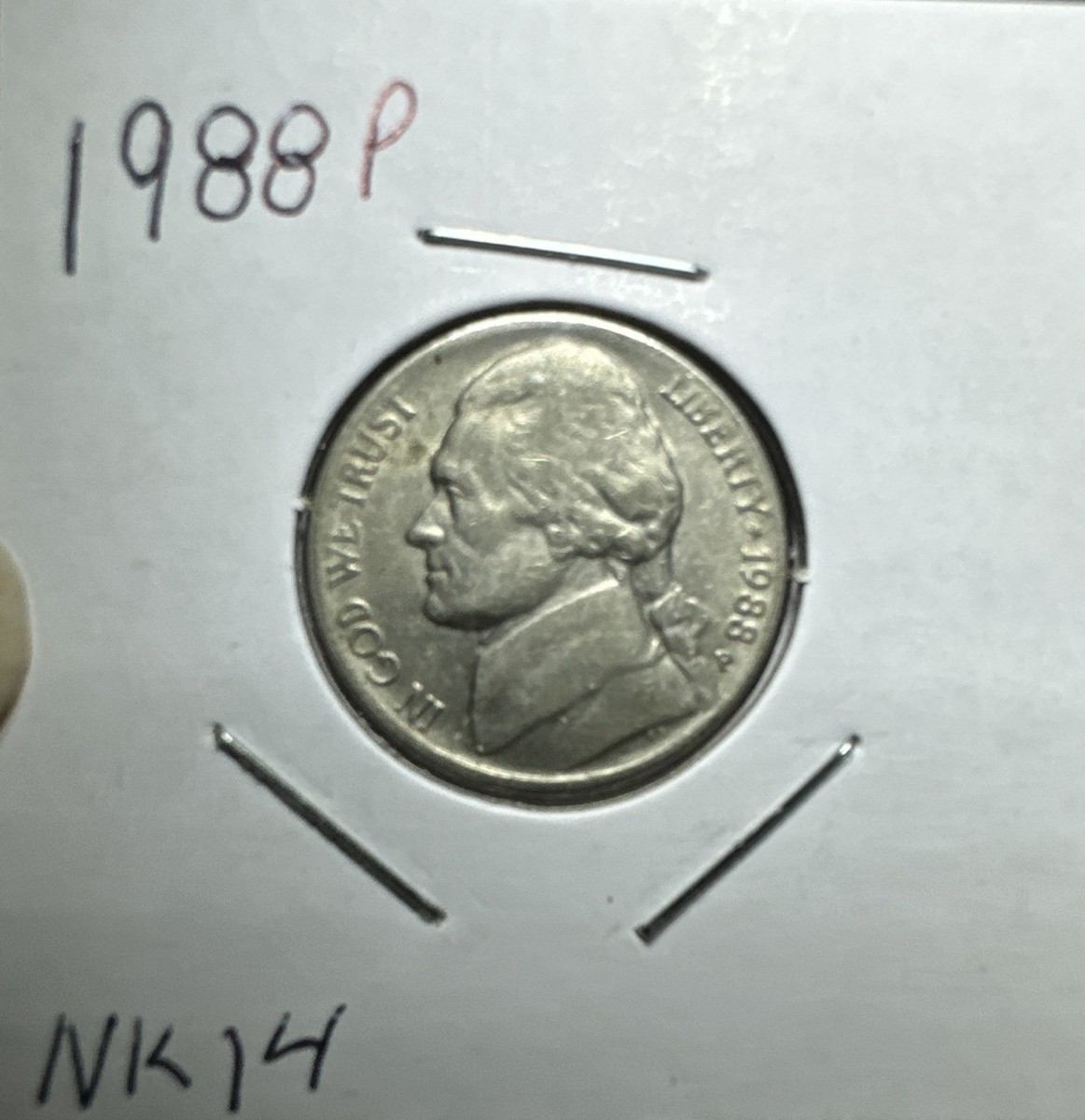 1988 P Jefferson / Memorial Nickel - Grease Error - Letters