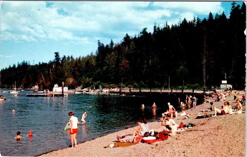 WA, Washington TWANOH STATE PARK STRANDSZENE Sonnenanbeter ~ Schwimmer ca. 1960er Postkarte - Bild 1 von 2