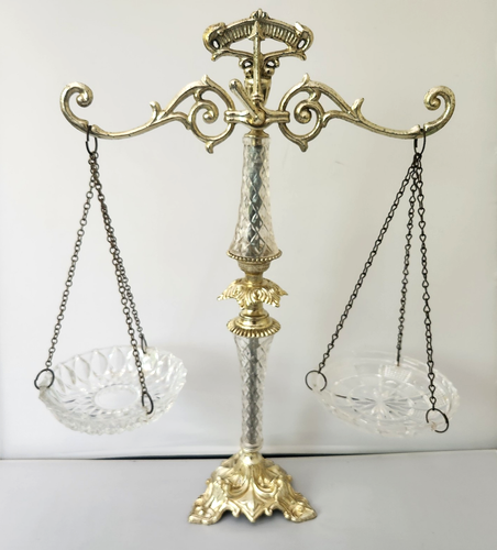 Vintage Balance Law Waage der Gerechtigkeit Messing/Kristall Made In USA
