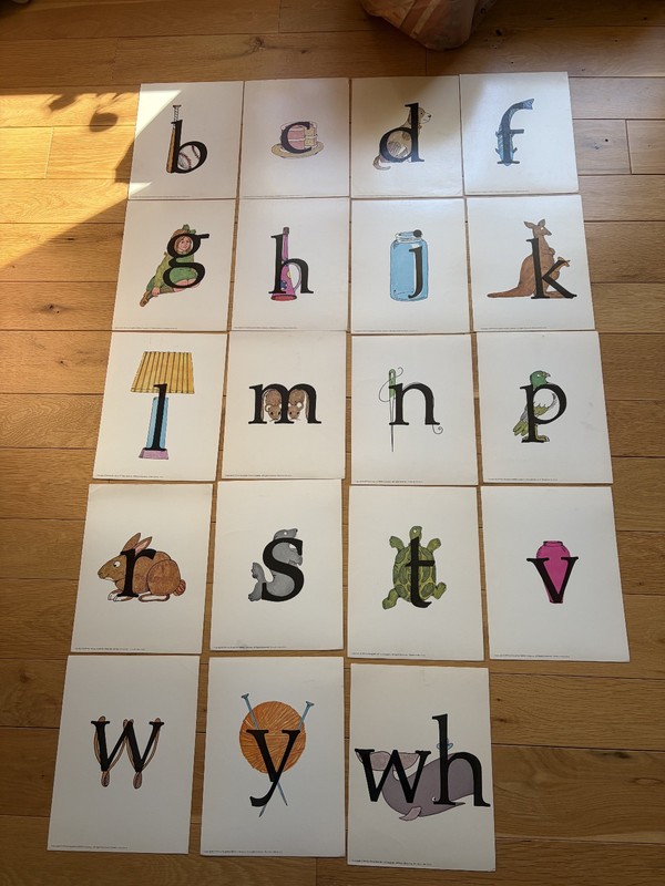 19 Houghton Mifflin Teacher Consonant Posters '74, each is 11 X 8 1/2  cardboard