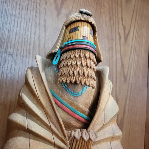 Vintage Hopi Carved Pachavuin Mana Signed By Burton Uqualla 15" Tall - Picture 14 of 24