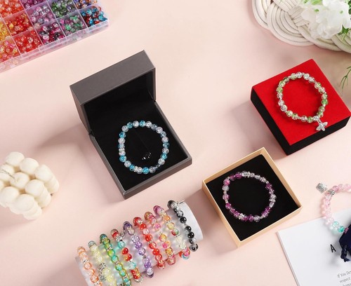 XJRLUK Glass Beads Bracelet Making Kit,1350PCS 48 Colors 8mm Crackle - Picture 6 of 8