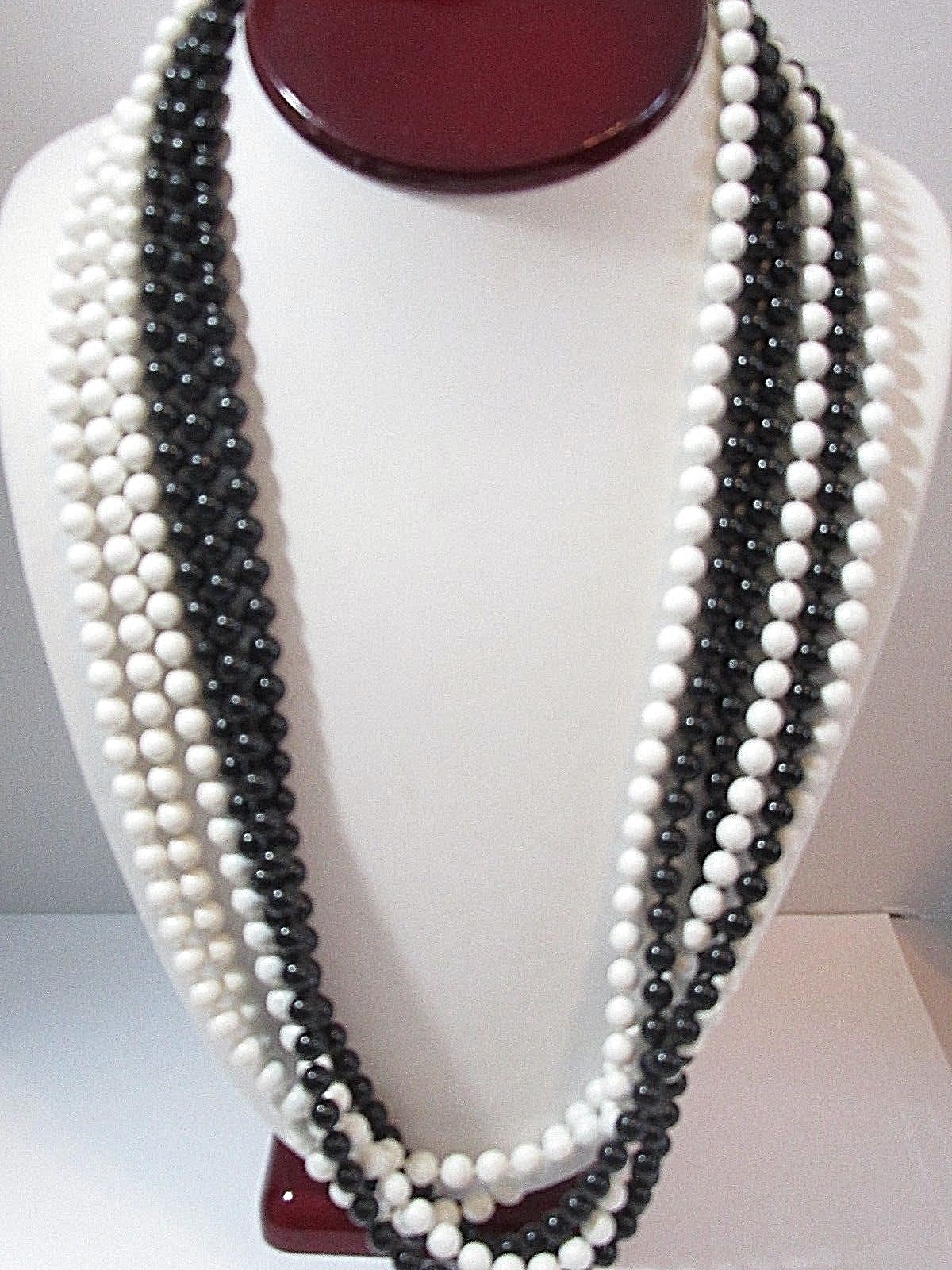 BLACK WHITE STYLISH BEAD MULTISTRAND NECKLACE SIX ST… Gem