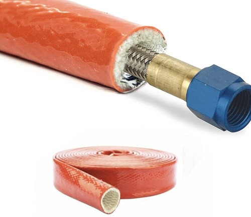 Heat Shield Fire Sleeve Silicone Coated Fiberglass 1"IDx3.3FT for Auto Hose Line - Foto 4 di 9