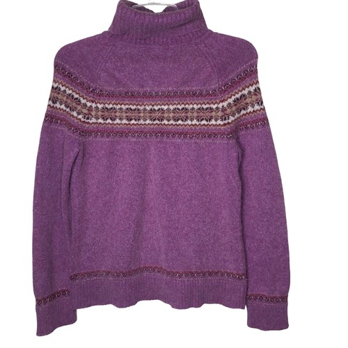 Vintage Eddie Bauer Fair Isle Sweater Medium Tall Angora Rabbit Wool Purple