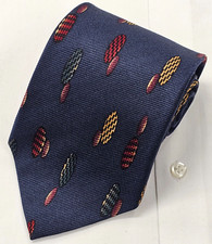 Gitman Bros Repp Necktie Mens Blue Woven Geometric 100 Silk Tie 57.5 X 4 USA