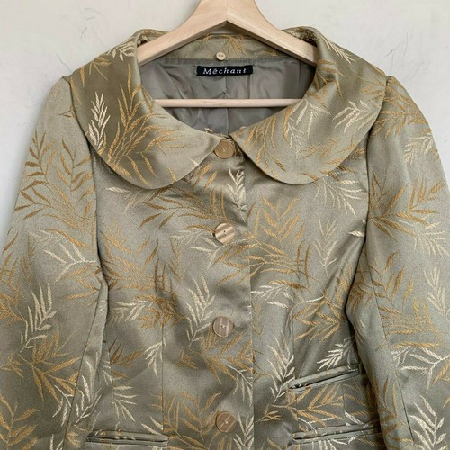 Chaqueta Mechant Verde Oliva Cuello Hoja Diseño Floral Botones Forrados Talla S - Imagen 4 de 10