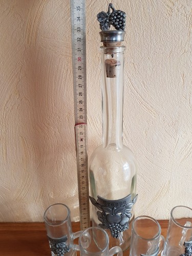Dekoratives Grappa Set, 4 Pinchen und Flasche mit Deckel und Zinn Verzierungen - Bild 7 von 12