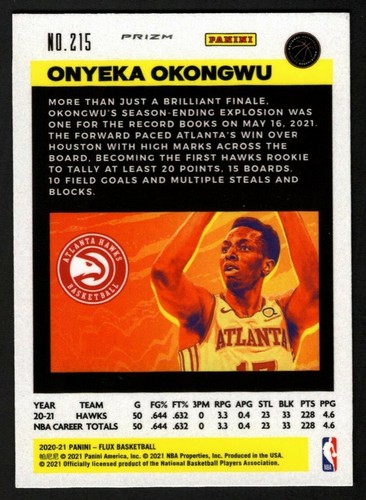 Onyeka Okongwu 2020-21 Panini Flux rojo Prizm novato radiocontrol sp Atlanta Hawks - Imagen 2 de 2