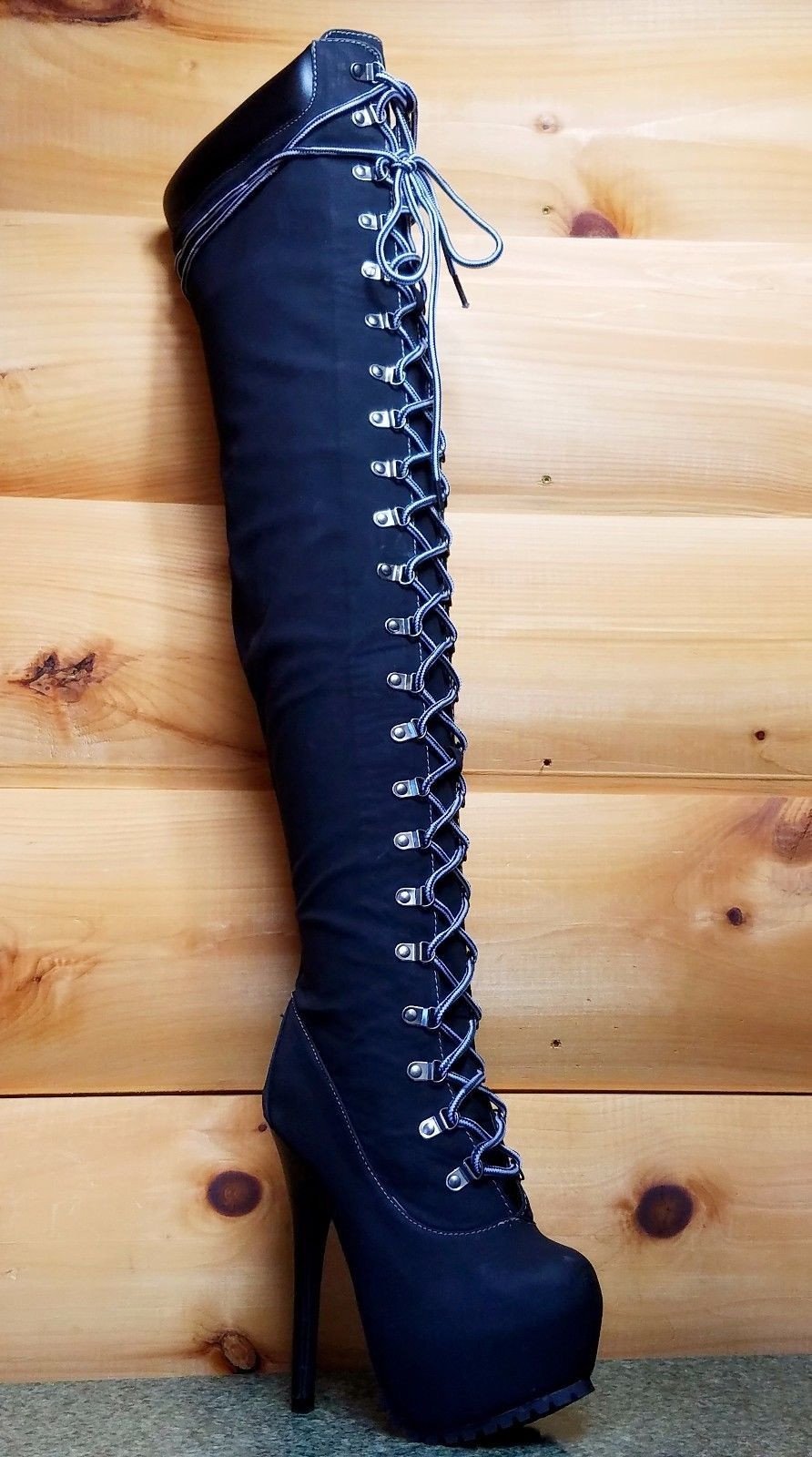 Jaylo Polly Lace Up Sexy Work Work Work Style Black Nubuck Thigh High Biker Boot 6 Heel b24097 Jaylo Polly Lace Up Sexy Work Work Work Style Black Nubuck Thigh High Biker Boot 6 Heel b24097