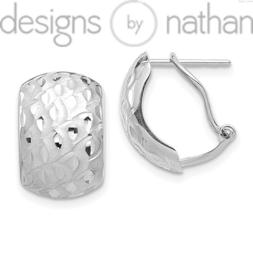 Designs by Nathan | 14k White Gold    Textured Omega Back Earrings - Picture 2 of 12