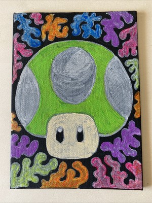 1 Up Mario Mushroom Flat Canvas Original UV Blacklight