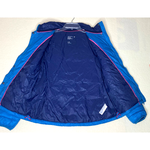 American Eagle Outfitters Blue Puffer Womens Jacket Coat Size Large zip & snaps - Picture 10 of 16