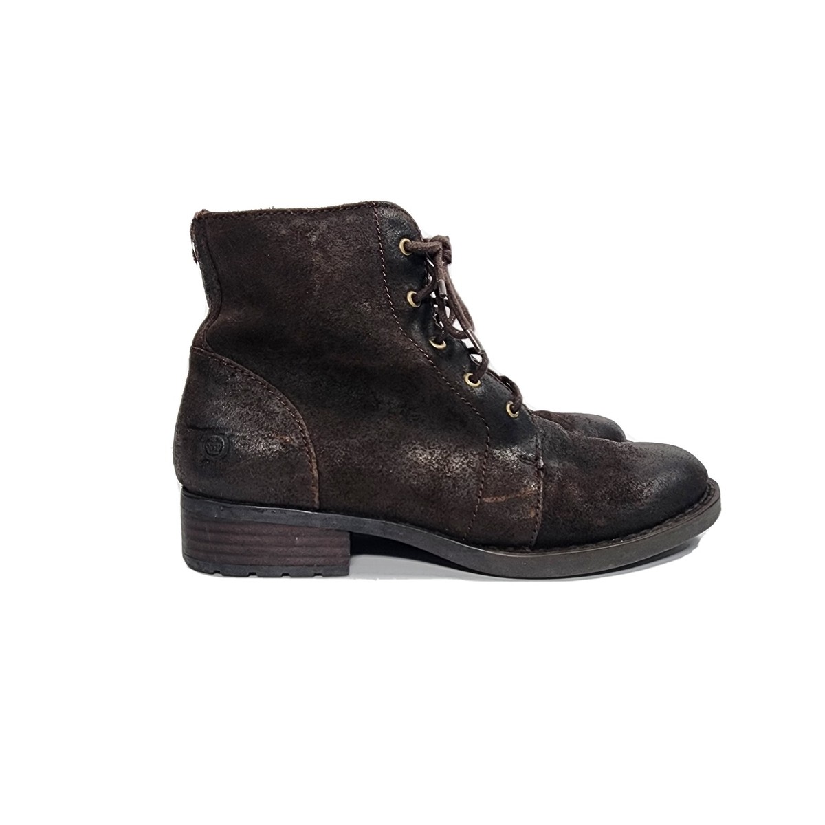 Born Boots Womens 7.5 M Troye Combat Lace Up Zip Ankle Distressed Leather Brown